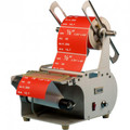 Pressure sensitive label dispenser can dispense labels up to 8 inch wide on either a 1 inch or 3 inch core.