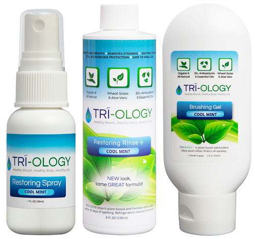 Mouth Rinse + Brushing Gel + Mouth Spray 1-Month Bundle | TRI-OLOGY