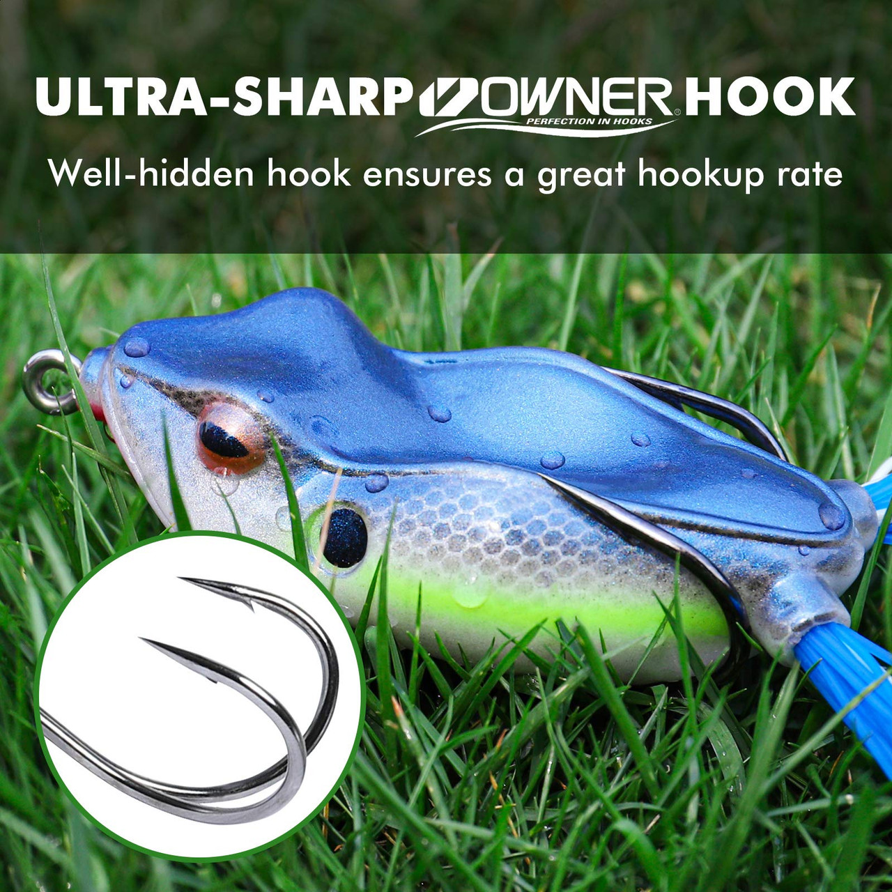 Snakehead Hollow Body Frogs 2.5 65MM Upgraded Owner Hooks! 3 Frog  Package.