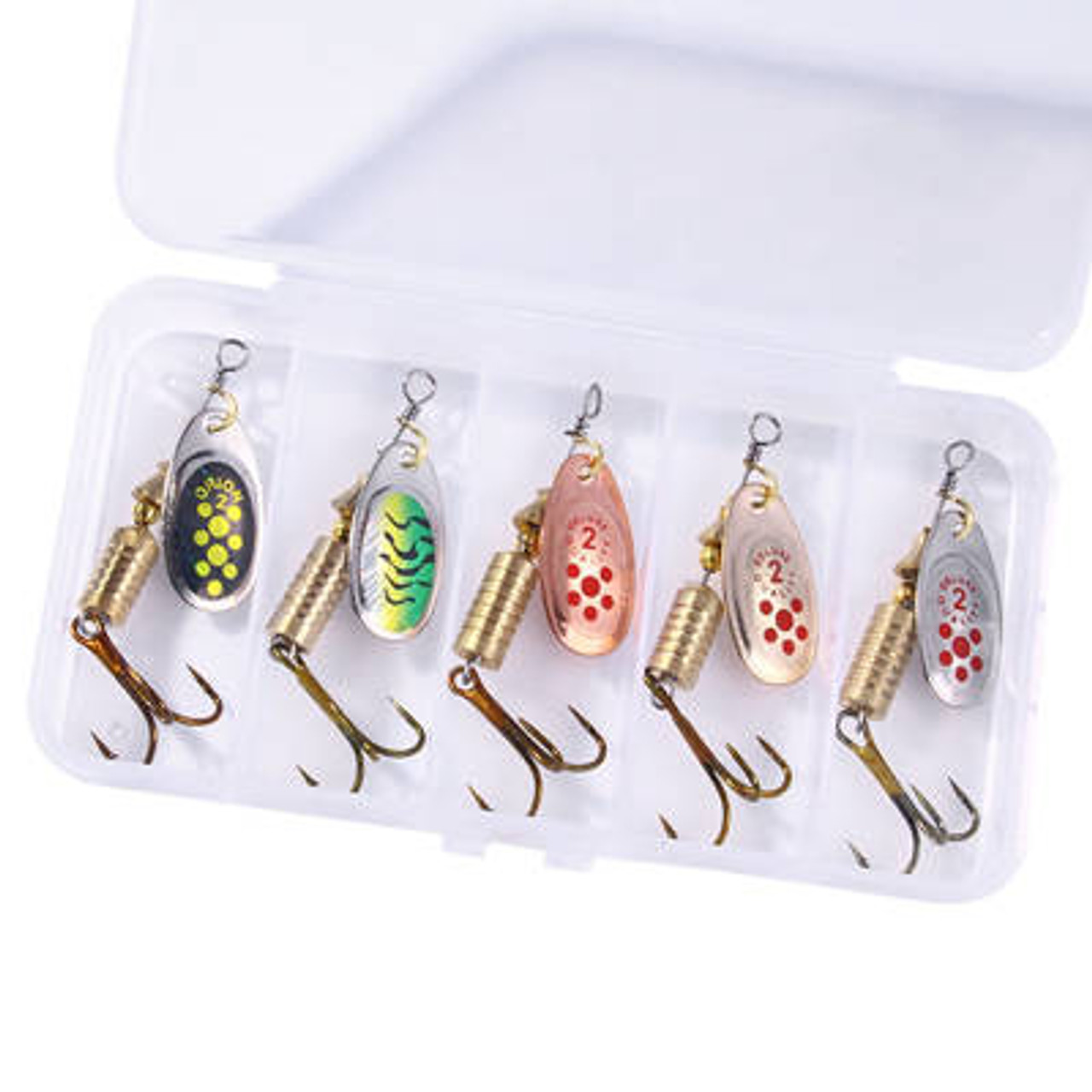 5 Pack Inline Spinner Baits 5 lures in their own tackle box.