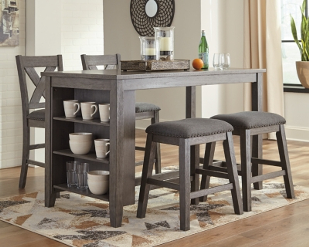 Ashley Caitbrook Gray Counter Height Dining Table and 4 Barstools