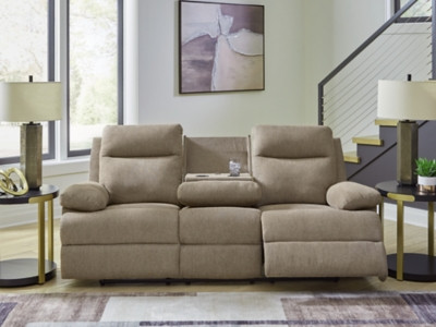Ashley Tarrant Mocha Reclining Sofa with Drop Down Table on sale