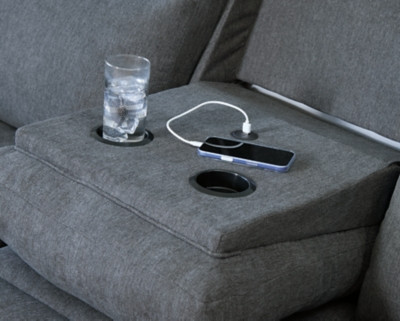 Ashley Tarrant Mocha Reclining Sofa with Drop Down Table on sale