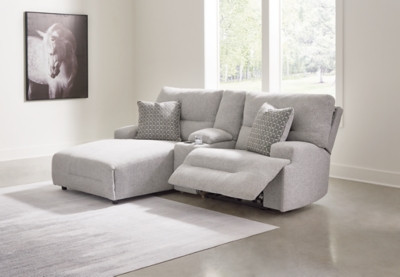Ashley Acklen Place Pewter 3-Piece Power Reclining Sectional Sofa