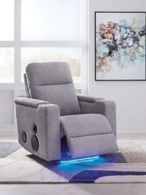 Ashley Landdin Pewter Power Glider Recliner with Audio System on
