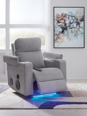 Ashley Landdin Pewter Power Glider Recliner with Audio System on