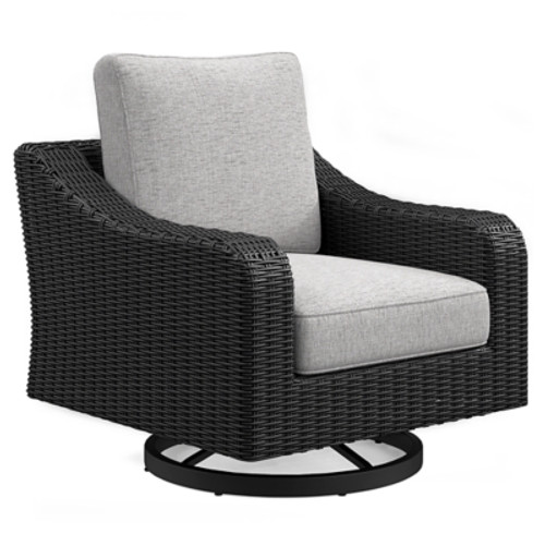 Ashley Beachcroft Black Light Gray Outdoor Swivel Lounge with Cushion