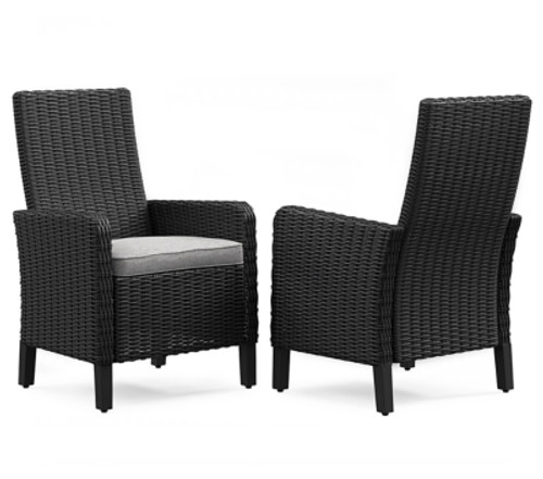 Ashley Beachcroft Black Light Gray Outdoor Arm Chair with Cushion (Set of 2)