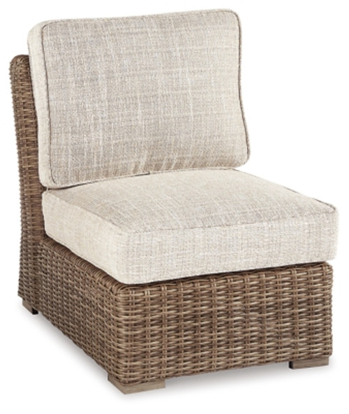 Ashley Beachcroft Beige Outdoor Armless Chair with Cushion