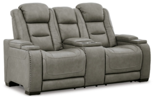 Ashley The Man-Den Mahogany Power Reclining Loveseat with Console