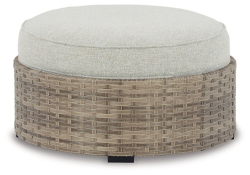 Ashley Calworth Beige Outdoor Ottoman with Cushion