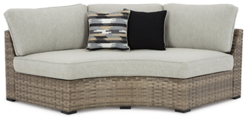 Ashley Calworth Beige Outdoor Curved Loveseat with Cushion