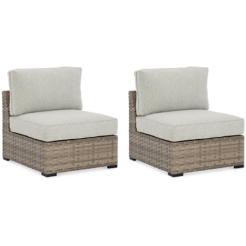 Ashley Calworth Beige Outdoor Armless Chair with Cushion (Set of 2)