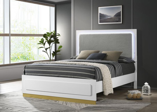 Coaster Caraway Wood Eastern King LED Panel Bed White