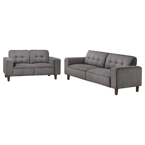 Coaster Deerhurst 2piece Upholstered Tufted Track Arm Sofa Set Charcoal