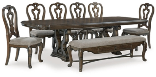 Ashley Maylee Dark Brown Dining Table and 6 Chairs and Bench