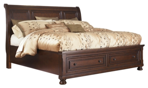 Ashley Porter Rustic Brown King Sleigh Bed with Mirrored Dresser, Chest and Nightstand