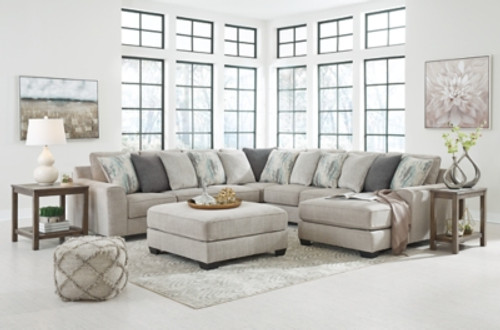 Benchcraft Ardsley Pewter 5-Piece Sectional with LAF Loveseat / RAF Chaise and Ottoman