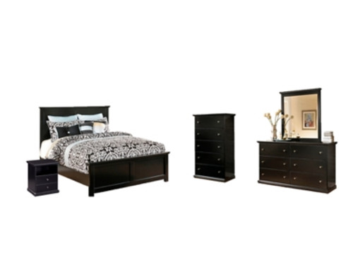 Ashley Maribel Black Queen Panel Bed with Mirrored Dresser, Chest and Nightstand