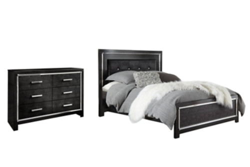 Ashley Kaydell Black Queen Upholstered Panel Bed with Dresser