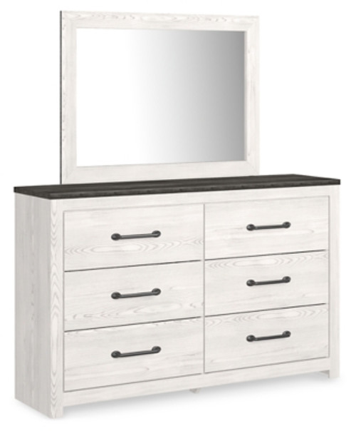 Ashley Gerridan White Gray Queen Panel Bed with Mirrored Dresser and Nightstand B1190/54/57/98/31/36/92