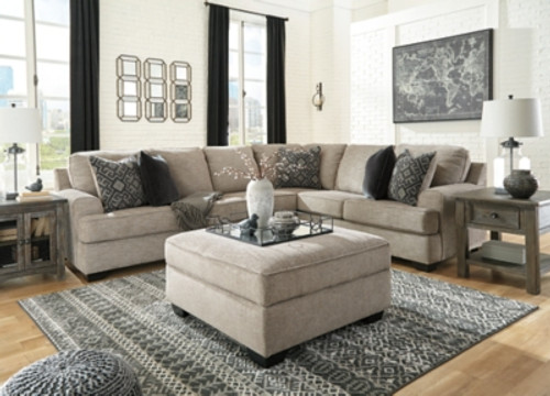 Ashley Bovarian Stone 3-Piece Sectional with Ottoman