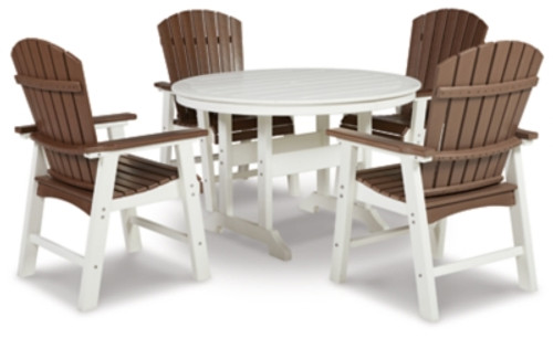 Ashley Crescent Luxe White Outdoor Dining Table and 4 Brown/White Arm Chairs