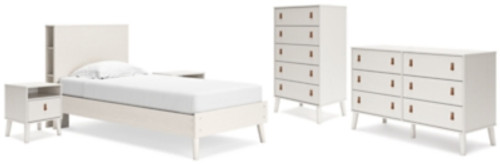 Ashley Aprilyn White Twin Bookcase Bed with Dresser, Chest and 2 Nightstands
