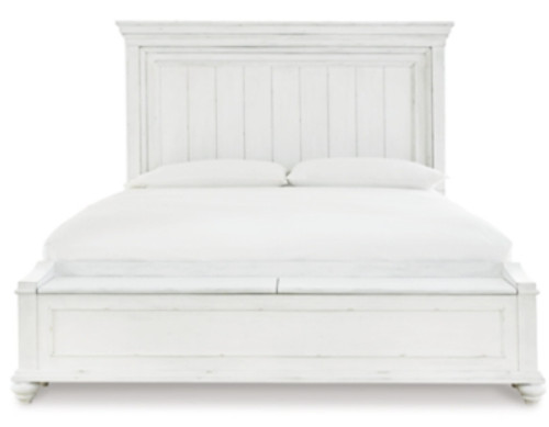 Benchcraft Kanwyn Whitewash Queen Panel Bed with Storage with Dresser