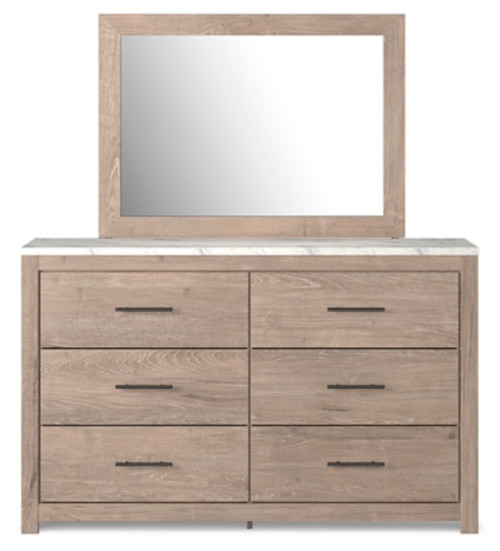 Ashley Senniberg Light Brown White Queen Panel Bed with Mirrored Dresser B1191/54/57/98/31/36