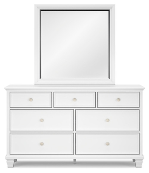 Ashley Fortman White Twin Panel Bed with Mirrored Dresser and Chest