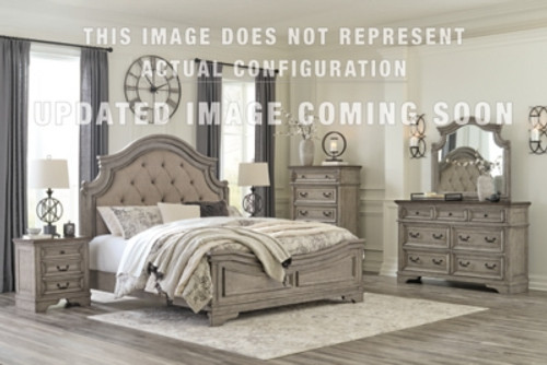 Ashley Lodenbay Antique Gray King Panel Bed with Mirrored Dresser, Chest and Nightstand