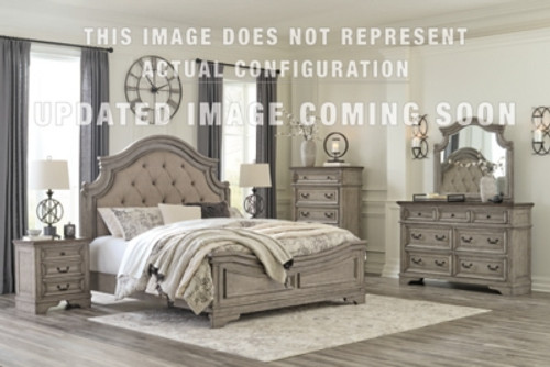 Ashley Lodenbay Antique Gray King Panel Bed with Mirrored Dresser, Chest and 2 Nightstands