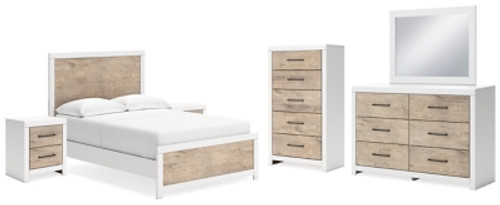 Ashley Charbitt Two-tone Full Panel Bed with Mirrored Dresser, Chest and 2 Nightstands