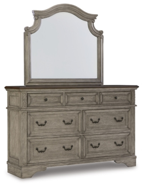 Ashley Lodenbay Antique Gray California King Panel Bed with Mirrored Dresser, Chest and Nightstand