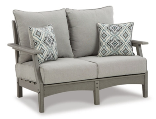 Ashley Visola Gray Outdoor Loveseat with Coffee Table