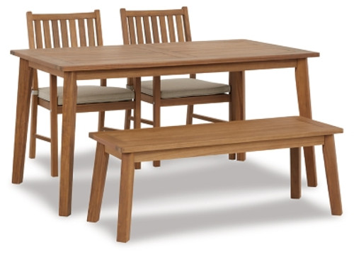 Ashley Janiyah Light Brown Outdoor Dining Table and 2 Chairs and Bench