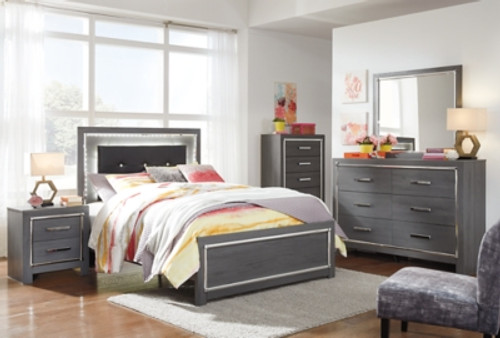 Ashley Lodanna Gray Full Panel Bed with Mirrored Dresser, Chest and Nightstand