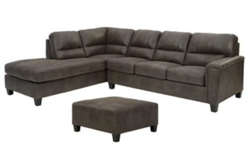 Ashley Navi Smoke 2-Piece Sectional with LAF Chaise / RAF Queen Sleeper Sofa and Ottoman