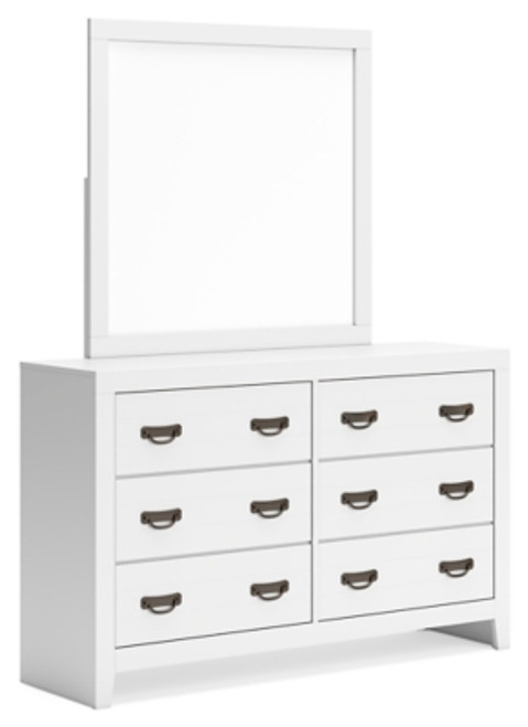 Ashley Binterglen White Twin Panel Bed with Mirrored Dresser