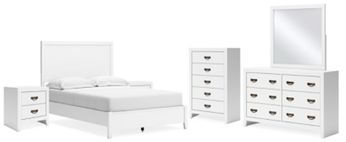 Ashley Binterglen White Full Panel Bed with Mirrored Dresser, Chest and 2 Nightstands