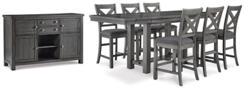 Ashley Myshanna Gray Counter Height Dining Table and 6 Barstools with Storage