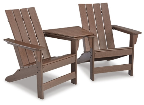 Ashley Emmeline Brown 2 Adirondack Chairs with Connector Table