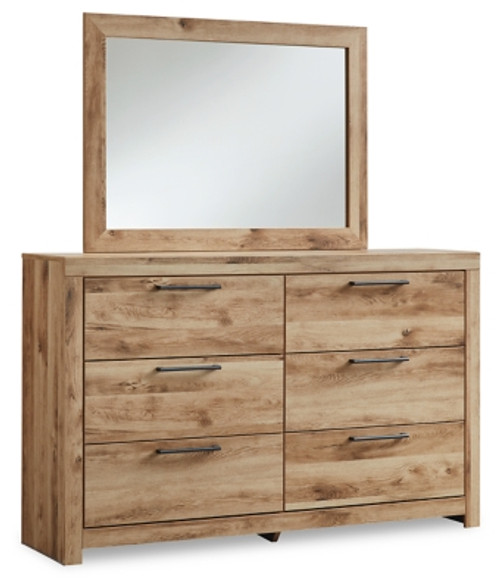 Ashley Hyanna Tan Brown Queen Panel Headboard with Mirrored Dresser and 2 Nightstands
