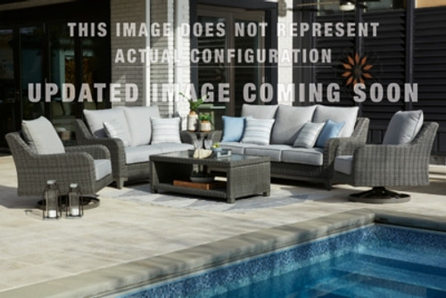 Ashley Elite Park Gray Outdoor Sofa, Loveseat and 2 Lounge Chairs with Coffee Table and 2 End Tables