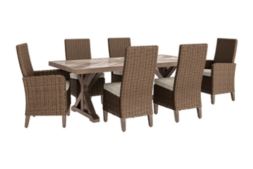 Ashley Beachcroft Beige Outdoor Dining Table and 6 Chairs