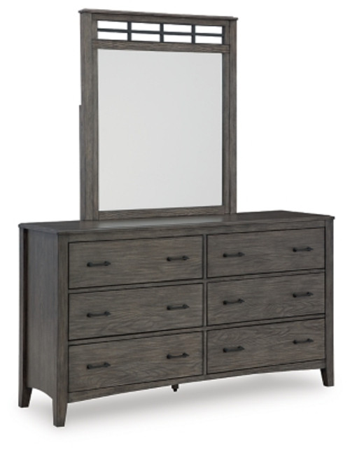 Ashley Montillan Grayish Brown King Panel Bed with Mirrored Dresser