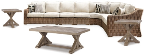 Ashley Beachcroft Beige 5-Piece Outdoor Sectional with Coffee Table and 2 End Tables