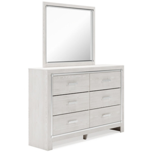 Ashley Altyra White Queen Panel Bookcase Bed with Mirrored Dresser, Chest and 2 Nightstands