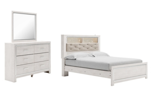 Ashley Altyra White Queen Panel Bookcase Bed with Mirrored Dresser